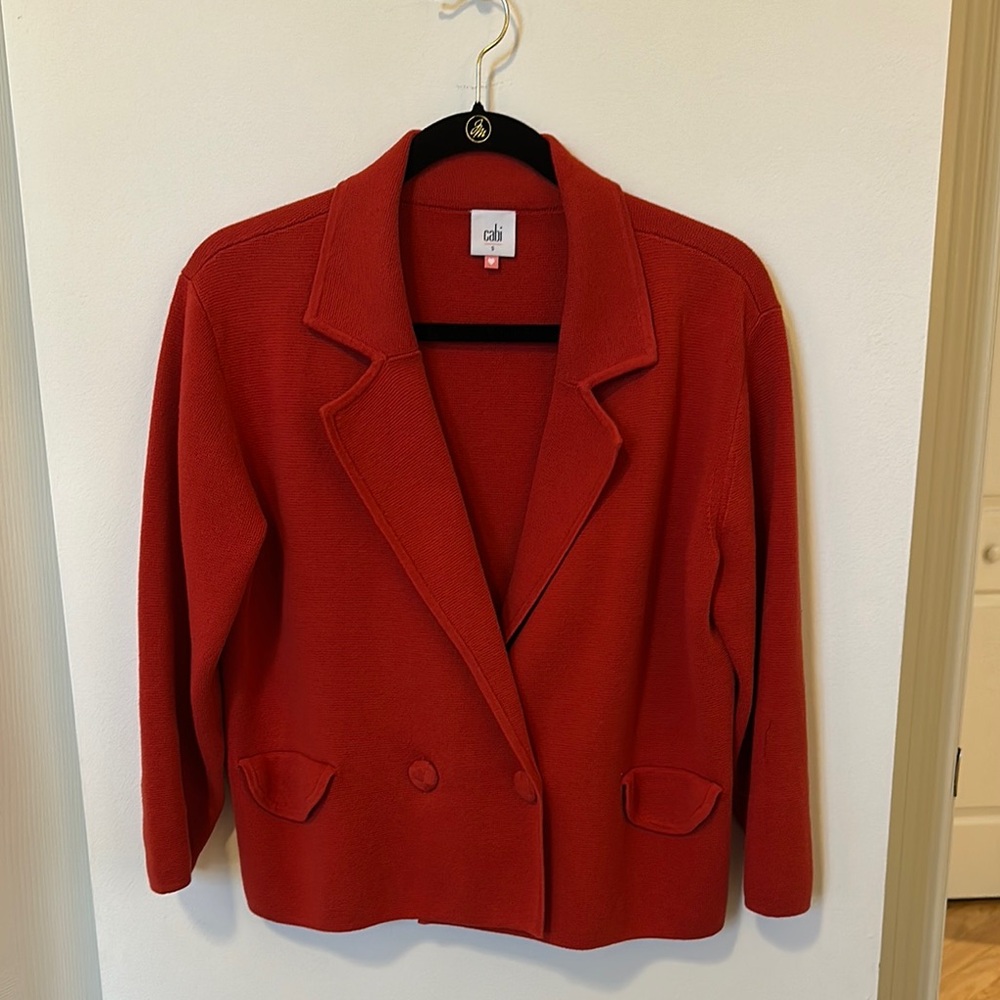 Cabi Chic Red Blazer with Notched Lapels and Oversized Fit size small